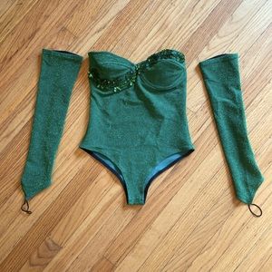 Vintage 3 Wishes Emerald Bodysuit with detached sleeves
